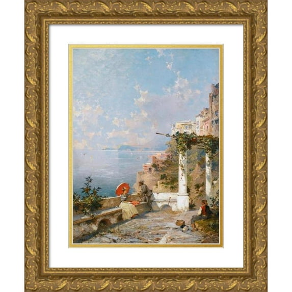 Franz Richard Unterberger 15x18 Gold Ornate Wood Frame and Double Matted Museum Art Print Titled - Amalfi Coast