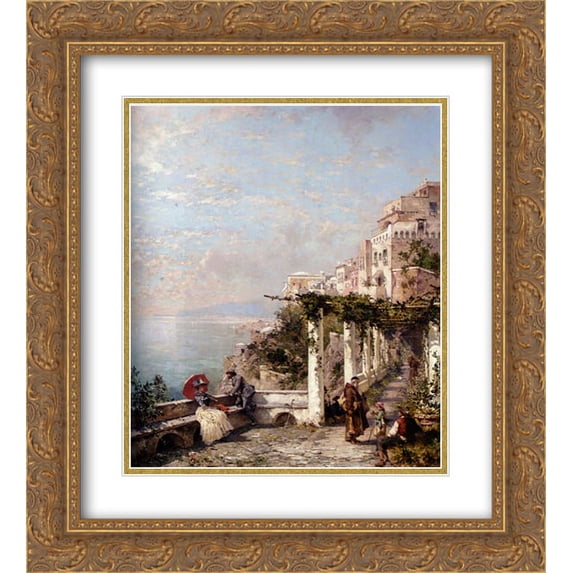Franz Richard Unterberger 2x Matted 20x24 Gold Ornate Framed Art Print 'The Amalfi Coast'