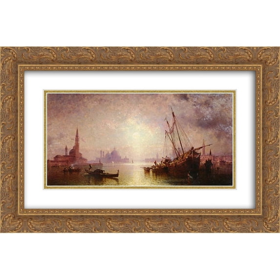 Franz Richard Unterberger 2x Matted 24x16 Gold Ornate Framed Art Print 'View of St George's, Venice'