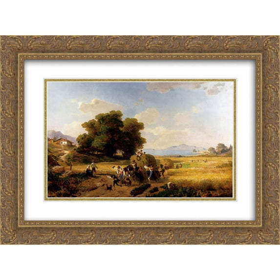 Franz Richard Unterberger 2x Matted 24x18 Gold Ornate Framed Art Print 'The Last Day Of The Harvest'