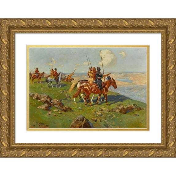 Franz Roubaud 14x11 Gold Ornate Wood Frame and Double Matted Museum Art Print Titled - Circassian Horsemen