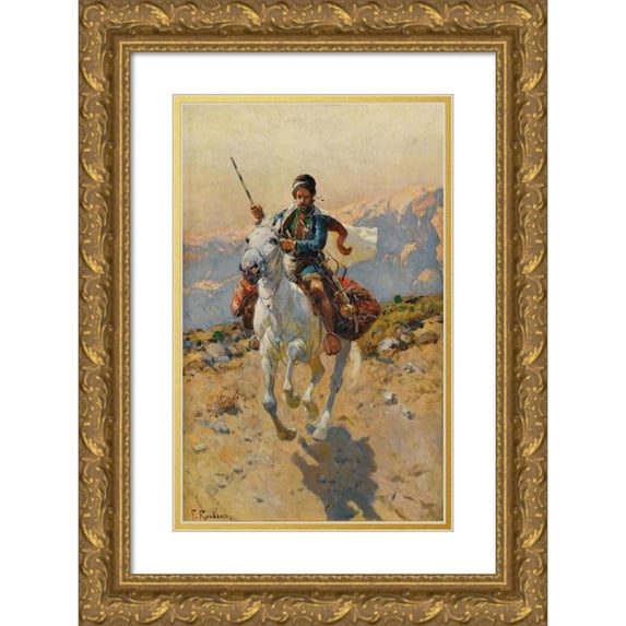 Franz Roubaud 16x24 Gold Ornate Framed and Double Matted Museum Art Print Titled - Caucasian Horseman