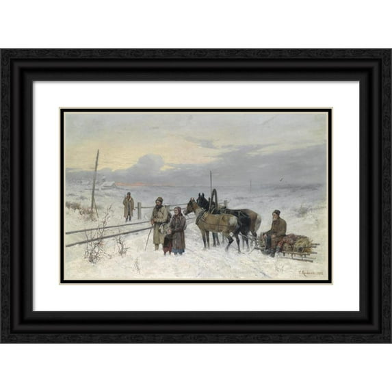 Franz Roubaud 24x17 Black Ornate Framed Double Matted Museum Art Print Titled: Waiting for the Train (1882)