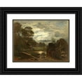 thumbnail image 1 of Franz Rumpler 14x11 Black Ornate Wood Framed Double Matted Museum Art Print Titled: Pond Landscape with Jetty and Hut in the Moonlight, 1 of 5