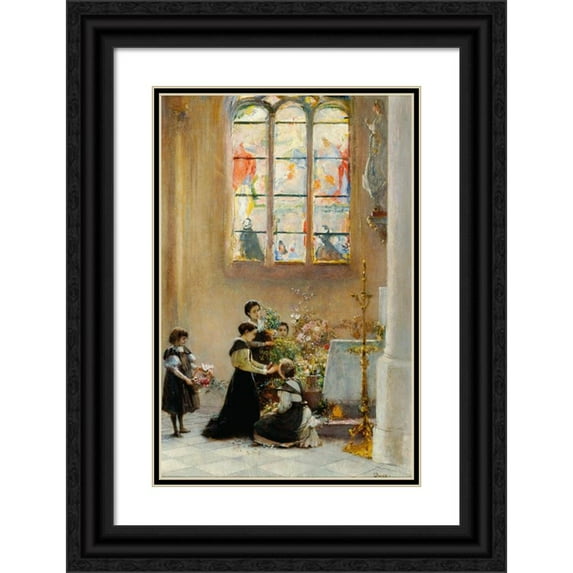 Franz Russ the younger 13x18 Black Ornate Wood Framed Double Matted Museum Art Print Titled - Festival St. Maria in a Church in Venice (1890-1900)