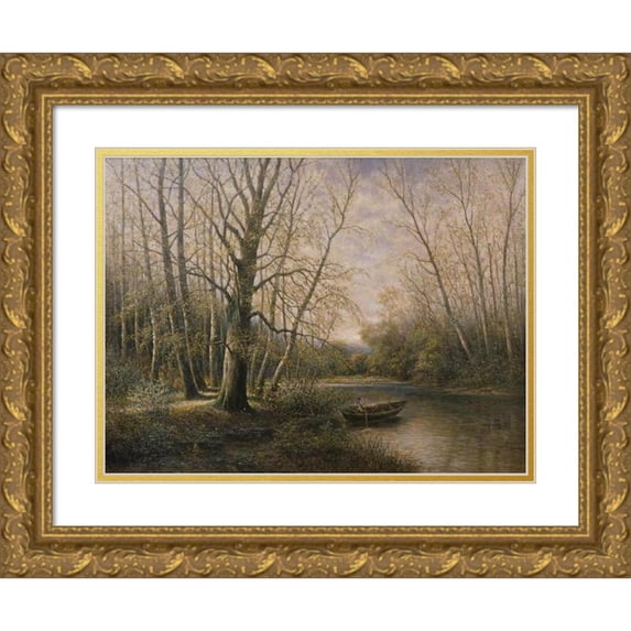 Franz Stephan Paschinger 14x11 Gold Ornate Wood Frame and Double Matted Museum Art Print Titled - March-Auen in Spring (1900-1910)