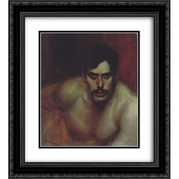 Franz Stuck 2x Matted 20x22 Black Ornate Framed Art Print 'Male Portrait Study (A Bad Conscience)'