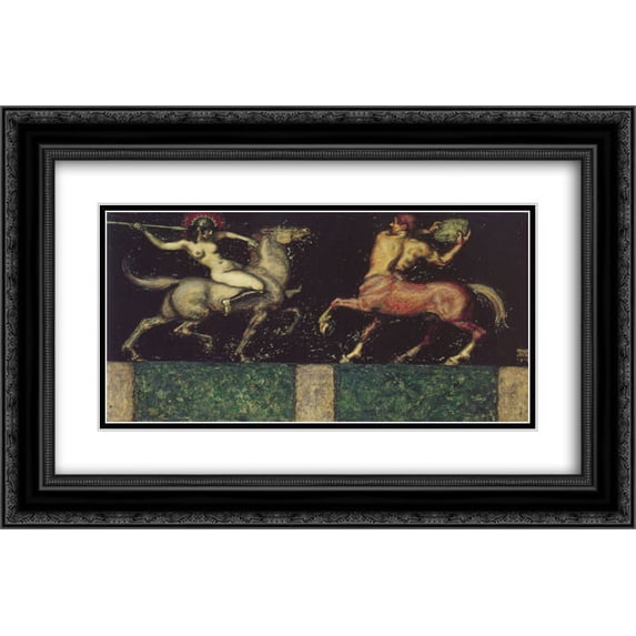 Franz Stuck 2x Matted 24x18 Black Ornate Framed Art Print 'Amazon and Centaur'