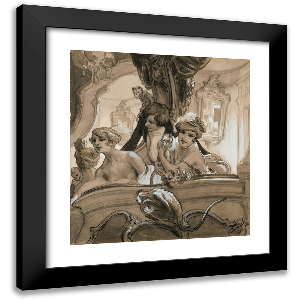 **専用** B2 アートプリント バスルーム モノクローム 黒フレーム Franz Von Bayros 20x21 Black Modern Framed Museum Art Print Titled