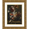 thumbnail image 1 of Franz Werner von Tamm 15x18 Gold Ornate Wood Frame and Double Matted Museum Art Print Titled - A Still Life of Flowers in an Urn on a Marble Ledge with a Bird, 1 of 4