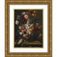 thumbnail image 1 of Franz Werner von Tamm 19x24 Gold Ornate Framed and Double Matted Museum Art Print Titled - A Still Life of Flowers in an Urn on a Marble Ledge with a Bird, 1 of 4