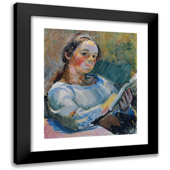 Franz Wiegele 12x14 Black Modern Framed Museum Art Print Titled - Reading Girl (1920)