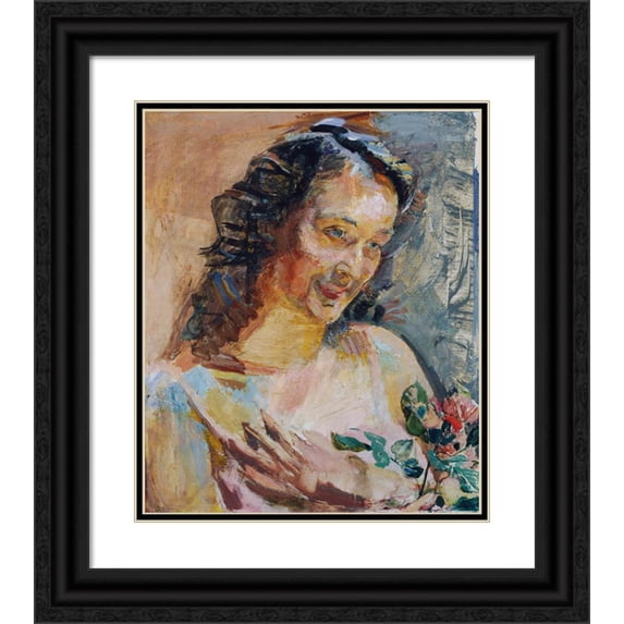 Franz Wiegele 20x23 Black Ornate Framed Double Matted Museum Art Print Titled: Stephanie Maurer (‘Rosenbild’) (1932)