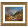 thumbnail image 1 of Franz Xaver Hofstetten 18x15 Gold Ornate Wood Frame and Double Matted Museum Art Print Titled - Mountain Landscape with Mill on a Stream (1841), 1 of 4
