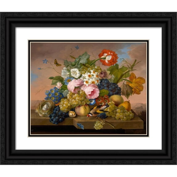 Franz Xaver Petter 24x20 Black Ornate Framed Double Matted Museum Art Print Titled: Flower Still Life (1824)