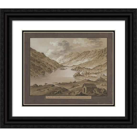 Franz Xaver Triner 24x20 Black Ornate Framed Double Matted Museum Art Print Titled: View of Oberalp Lake (Late 18th-19th Century)