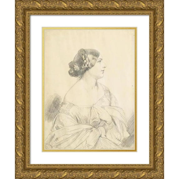 Franz Xaver Winterhalter 19x24 Gold Ornate Framed and Double Matted Museum Art Print Titled - Portrait of Louise Hay, Future Baronne Gudin (1842)