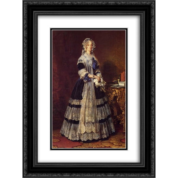 Franz Xaver Winterhalter 2x Matted 18x24 Black Ornate Framed Art Print 'Queen Marie Amelie'