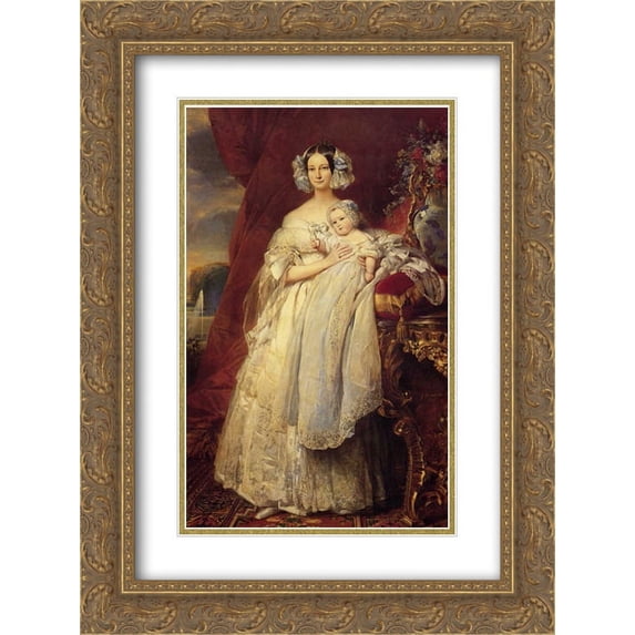 Franz Xaver Winterhalter 2x Matted 18x24 Gold Ornate Framed Art Print 'Helene-Louise de Mecklembourg-Schwerin, Duchess of Orleans with his son Count of Paris '