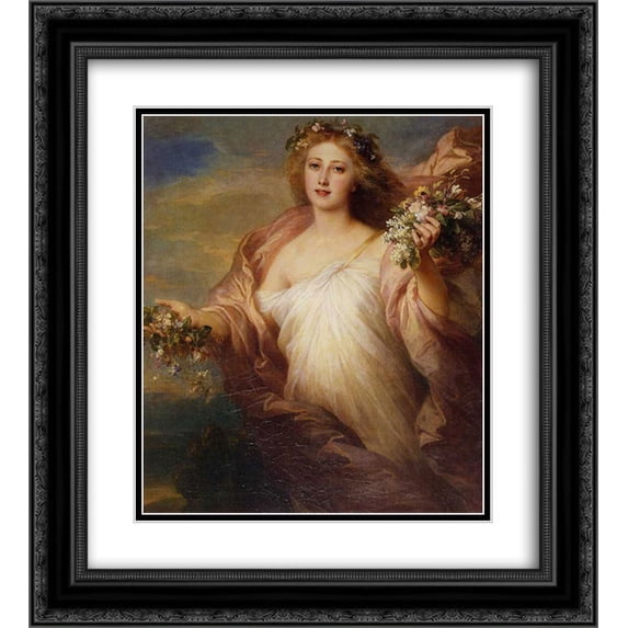 Franz Xaver Winterhalter 2x Matted 20x22 Black Ornate Framed Art Print 'Der Frubling'
