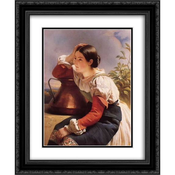 Franz Xaver Winterhalter 2x Matted 20x24 Black Ornate Framed Art Print 'Young Italian Girl by the Well'