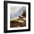 thumbnail image 1 of Franz Xaver von Pausinger 14x18 Black Modern Framed Museum Art Print Titled - Roaring Deer in Winter Landscape, 1 of 5