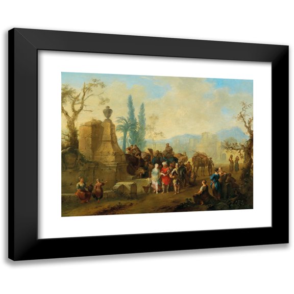 Franz de Paula Ferg 14x12 Black Modern Framed Museum Art Print Titled - Rebecca and Eliezer at the Well
