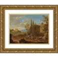 thumbnail image 1 of Franz de Paula Ferg 24x19 Gold Ornate Framed and Double Matted Museum Art Print Titled - A Landscape with Travellers Near Roman Ruins, 1 of 4