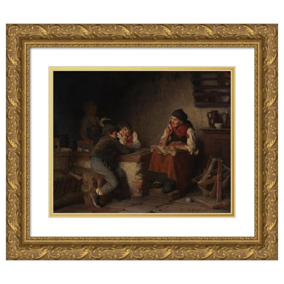 Franz von Defregger 18x15 Gold Ornate Wood Frame and Double Matted Museum Art Print Titled - The Storyteller (1870)