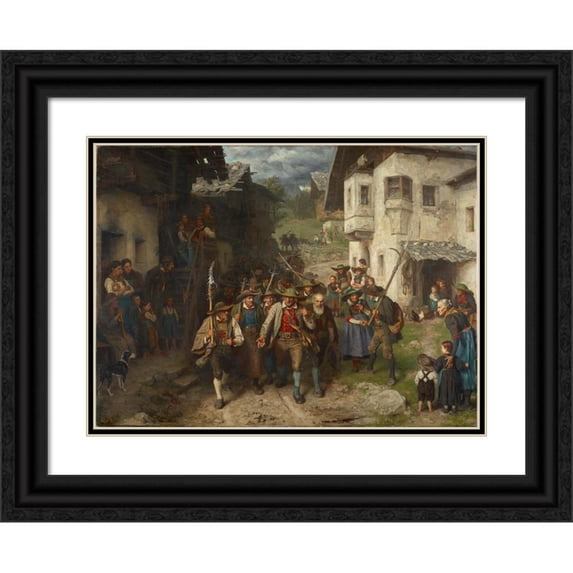 Franz von Defregger 24x19 Black Ornate Framed Double Matted Museum Art Print Titled: The Last Contingent (1874)