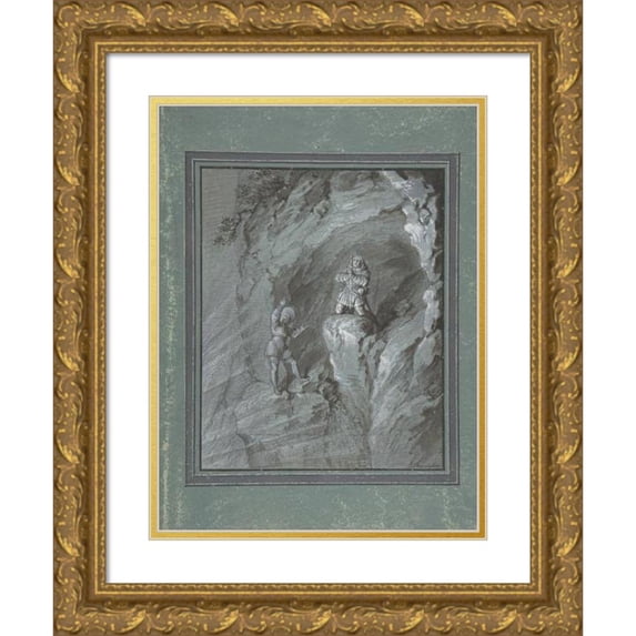Franz von Hauslab the Younger 19x24 Gold Ornate Framed and Double Matted Museum Art Print Titled - Soldiers in a Cave Receiving Blessings from Heaven (19th Century)