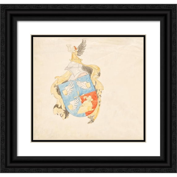 Franz von Matsch 13x12 Black Ornate Wood Framed Double Matted Museum Art Print Titled: Draft for a Family Coat of Arms (1912)