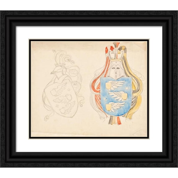 Franz von Matsch 14x12 Black Ornate Wood Framed Double Matted Museum Art Print Titled: Draft for a Family Coat of Arms (1912)