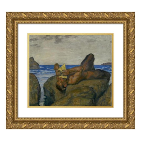 Franz von Stuck 16x15 Gold Ornate Wood Frame and Double Matted Museum Art Print Titled - Blowing Faun (1914)