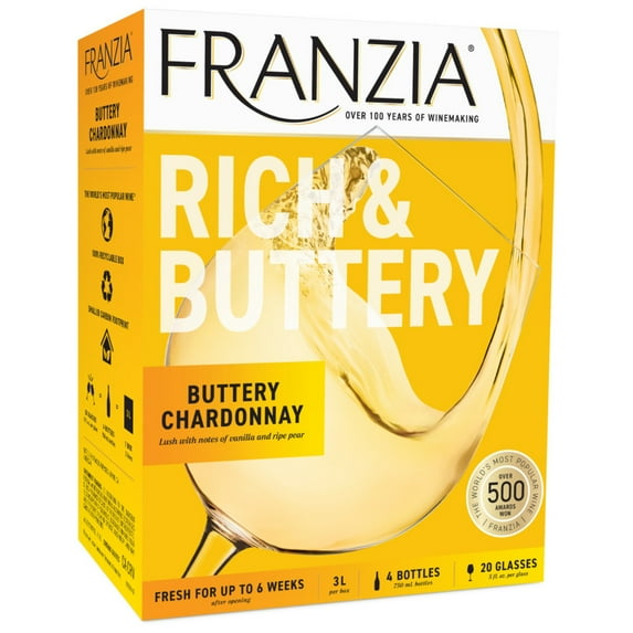 Franzia Bold Blends Rich & Buttery Chardonnay White Wine, 3 L Bag in Box, 13% ABV