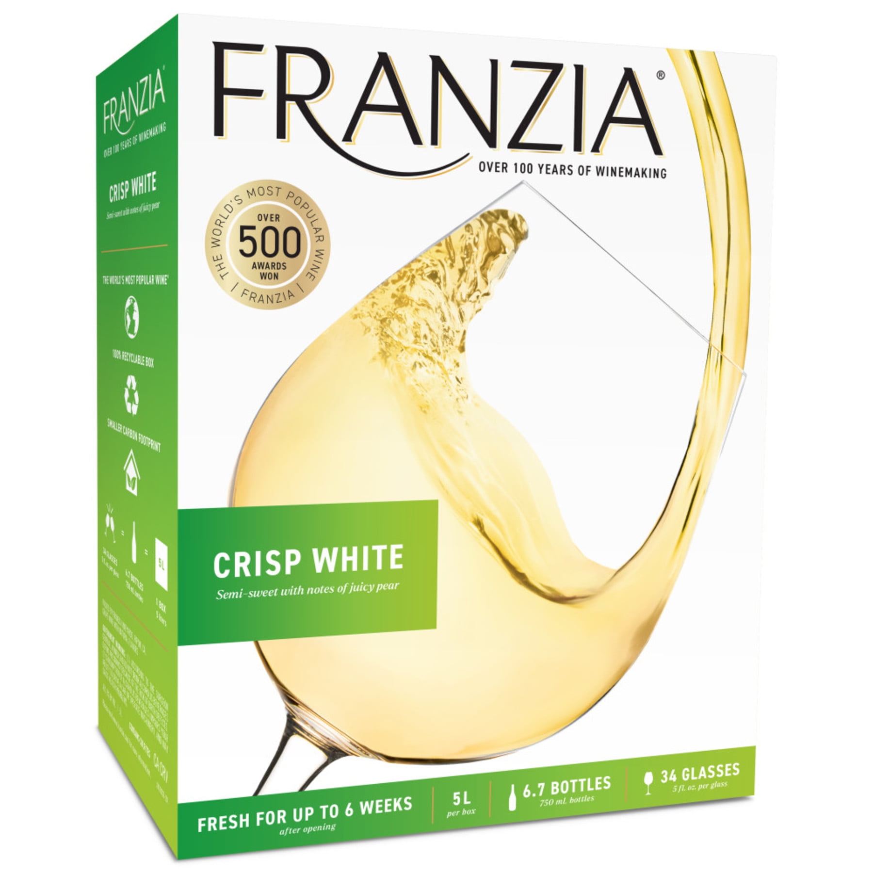 Franzia Crisp White Wine, 5 L Bag in Box, 9% ABV