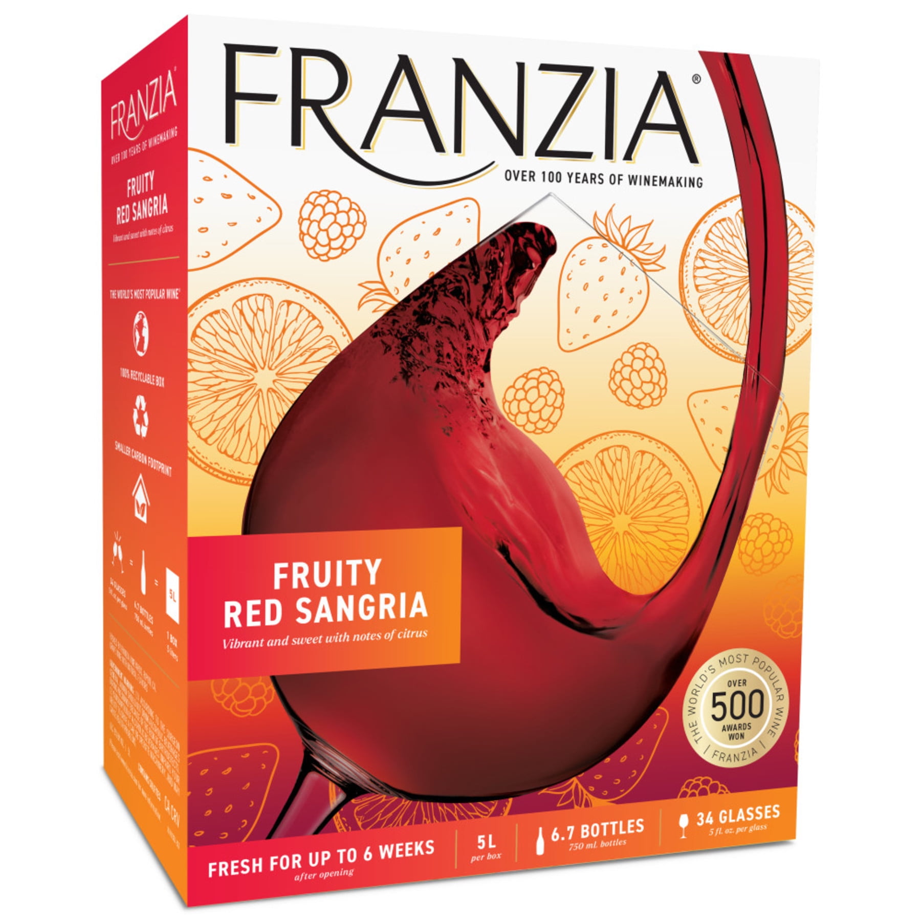 Franzia Fruity Red Sangria House Favorites  California, 5 L Bag in Box, 9% ABV