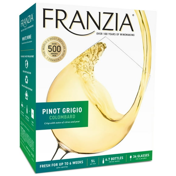 Franzia Pinot Grigio/Colombard Vintner Select White Wine International, 5 L Bag in Box, 13% ABV