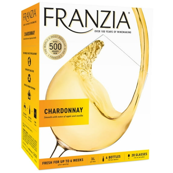Franzia Chardonnay White Wine, 3 L Bag in Box, 13% ABV
