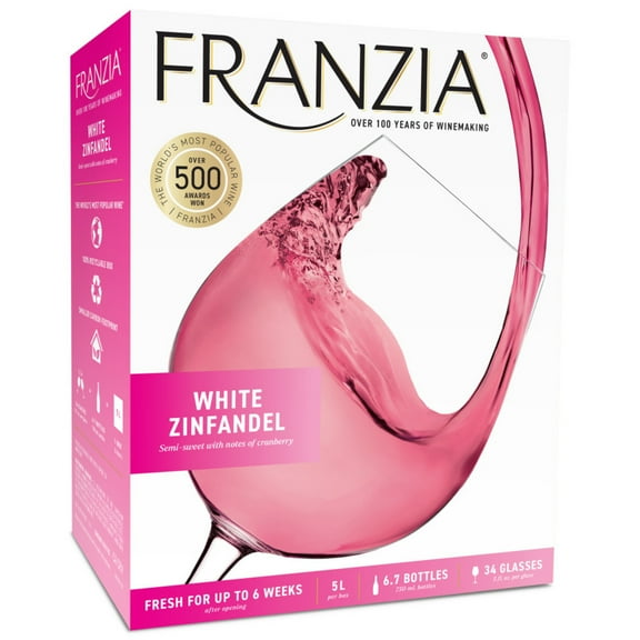 Franzia White Zinfandel World Classics Zinfandel Rose Wine International, 5 L Bag in Box, 11% ABV