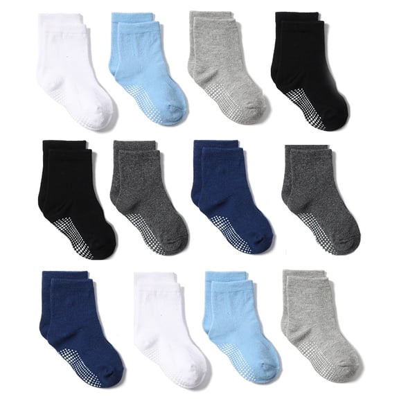 Fraobbg 12 Pack Baby Non Slip Crew Socks Toddlers Cotton Grips Socks Boys Girls