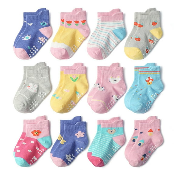 Fraobbg 12 Pack Baby Socks Toddler Socks Non Slip Grip Ankle Socks with Non Skid Soles Boys Girls