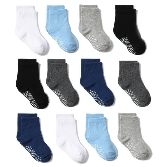 Fraobbg 12 Pack Non Slip Crew Socks for Toddlers Baby Cotton Grips Ankle Socks