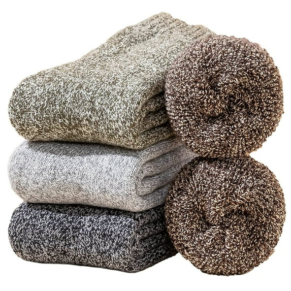 Fraobbg 3 Pack Mens Wool Crew Socks Heavy Thick Warm Winter Sock Vintage Knit Thermal Gifts 6-12