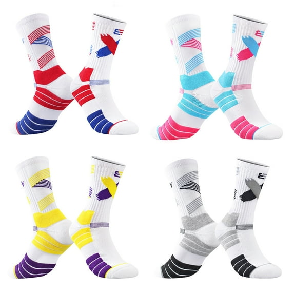 Fraobbg 4 Pack Mens Basketball Socks Elite Athletic Mid-Calf Crew Socks for Women Youth Boys 7-12