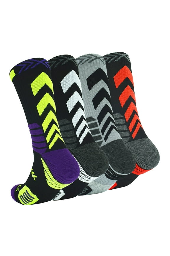 4Pack Mens Boys Sock Basketball Hiking Athletic Outdoor Sports Thick Mid-Calf Crew Socks