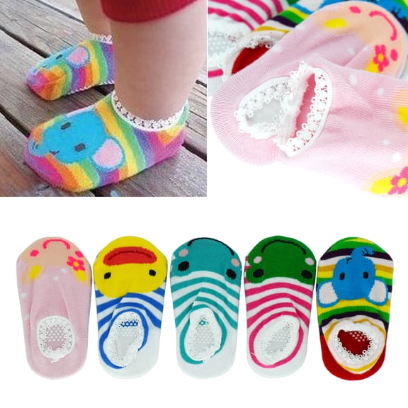 Fraobbg 5-Pack Multicolor Cartoon Cotton No-Show Anti Slip Socks