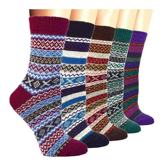 Fraobbg 5 Pack Womens Warm Socks Winter Thick Knitted Wool Crew Casual Socks Gift 5-9