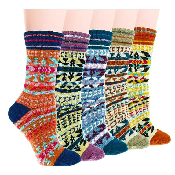 Fraobbg 5 Pack Womens Warm Socks Winter Thick Knitted Wool Crew Casual Socks Gift 5-9