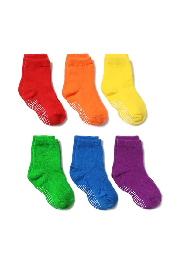 6 Pack Baby Girls Non Slip Crew Socks For Toddlers Cotton Grips Ankle Socks Colorful